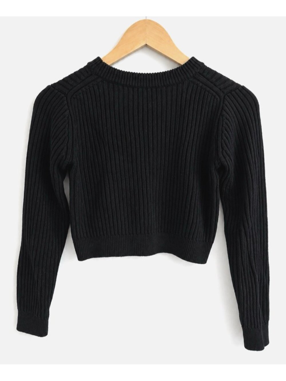 Aritzia Wilfred Free Boland Sweater Merino Wool Ribbed Cropped Black Women’s XXS - Picture 2 of 7